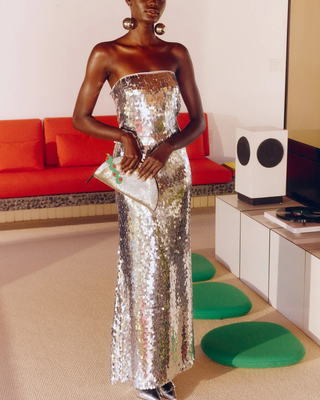 SCULPTY STRAPLESS SEQUIN DRESS