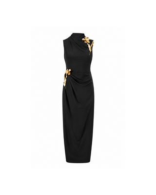 3D METALLIC EMBROIDERED COLUMN DRESS