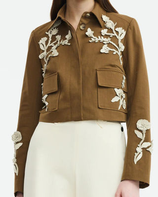 LEATHER FLORAL EMBROIDERED JACKET