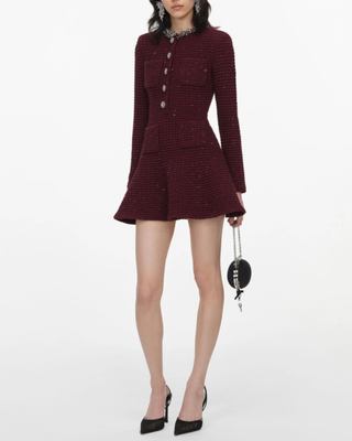 TEXTURED KNIT EMBELLISHED MINI DRESS