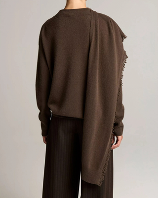 DRAPED FRINGE SCARF SWEATER