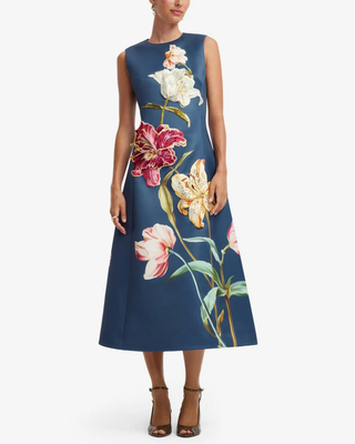CLEO EMBROIDERED SLEEVELESS MIDI DRESS