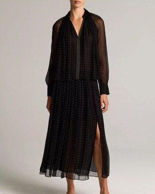 HEAT SET DOT CHIFFON GATHERED SKIRT