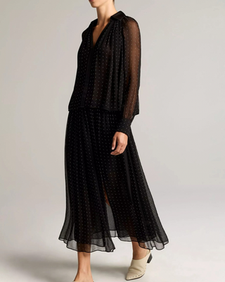 HEAT SET DOT CHIFFON GATHERED SKIRT