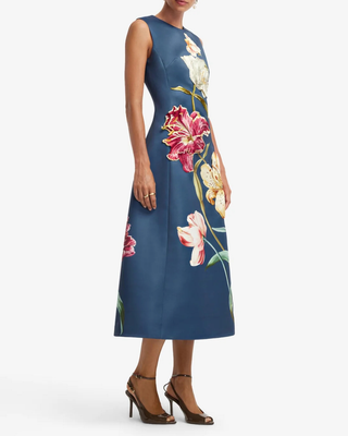 CLEO EMBROIDERED SLEEVELESS MIDI DRESS