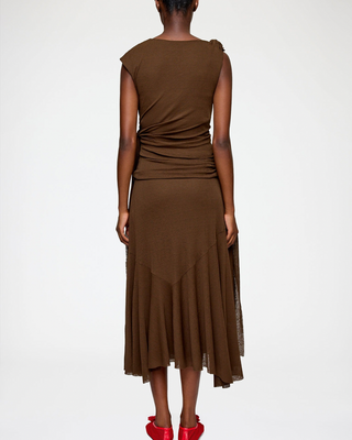 MARL MESH DRAPED KNOT LONG DRESS