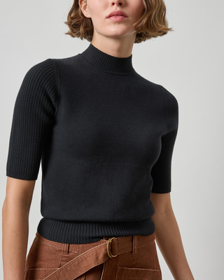 MOCK NECK SHORT SLEEVE SWEATER