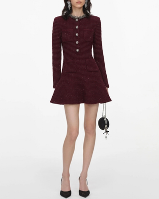 TEXTURED KNIT EMBELLISHED MINI DRESS
