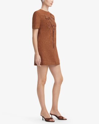 ALEXA APPLIQUE VEGAN SUEDE T-SHIRT MINI DRESS