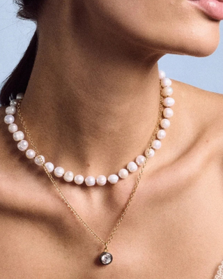 RHODIUM BEZEL CHARM NECKLACE