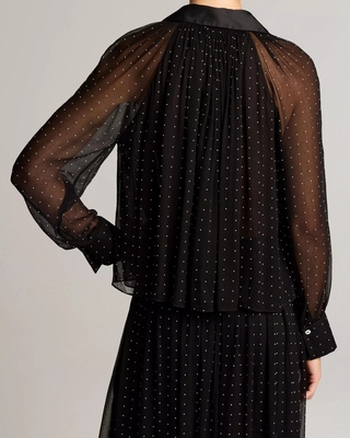 HEAT SET DOT SHEER GATHERED BLOUSE