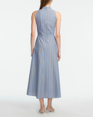 STRIPED HEATHERED COTTON DRAPED MIDI DRESS