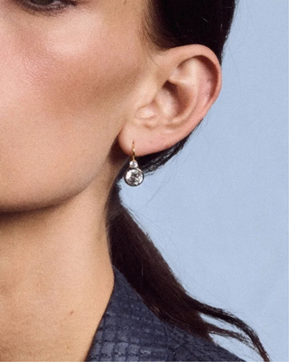 RHODIUM DOUBLE BEZEL DROP EARRINGS