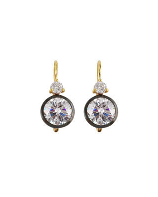 RHODIUM DOUBLE BEZEL DROP EARRINGS