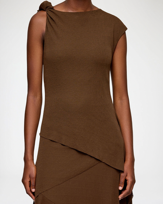 MARL MESH DRAPED KNOT LONG DRESS