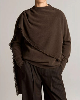 DRAPED FRINGE SCARF SWEATER