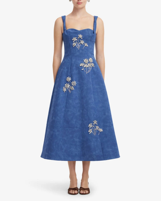 BEATRICE EMBELLISHED VEGAN SUEDE MIDI DRESS