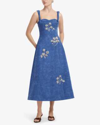 BEATRICE EMBELLISHED VEGAN SUEDE MIDI DRESS