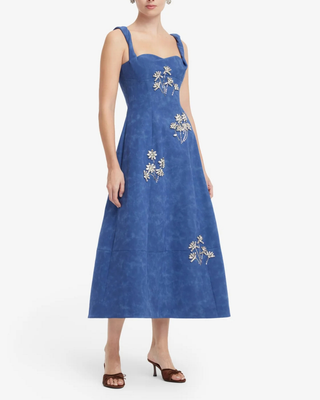 BEATRICE EMBELLISHED VEGAN SUEDE MIDI DRESS