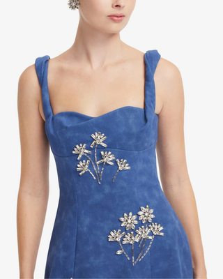 BEATRICE EMBELLISHED VEGAN SUEDE MIDI DRESS