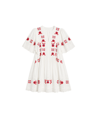 CATHARINA EMBROIDERED 3/4 SLV MINI DRESS – FEBE Clothing