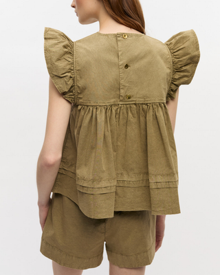 WASHED STRETCH COTTON FRILL SLEEVE TOP