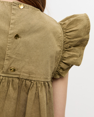 WASHED STRETCH COTTON FRILL SLEEVE TOP