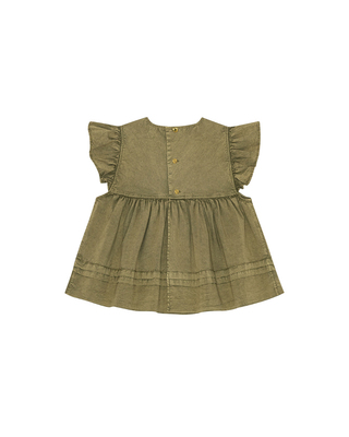 WASHED STRETCH COTTON FRILL SLEEVE TOP
