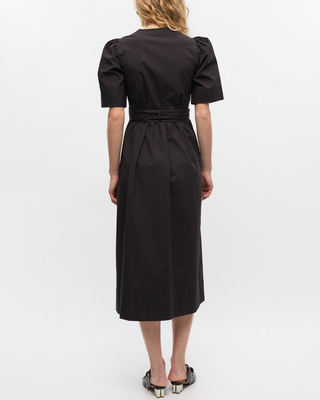 STRETCH COTTON TIE STRAP MIDI DRESS