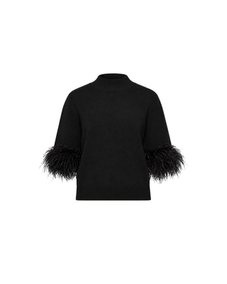 SHORT SLEEVE FEATHER MOCK NECK SWEATER