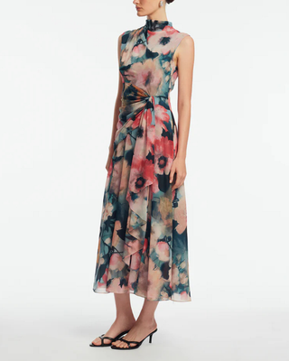 FLORAL PRINTED CHIFFON DRESS