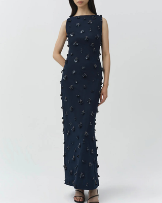 CLAUDIA S/L EMBELLISHED MIDI DRESS