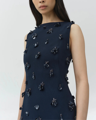 CLAUDIA S/L EMBELLISHED MIDI DRESS