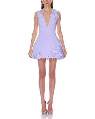 ESTELLE 3D FLORAL V-NECK MINI DRESS