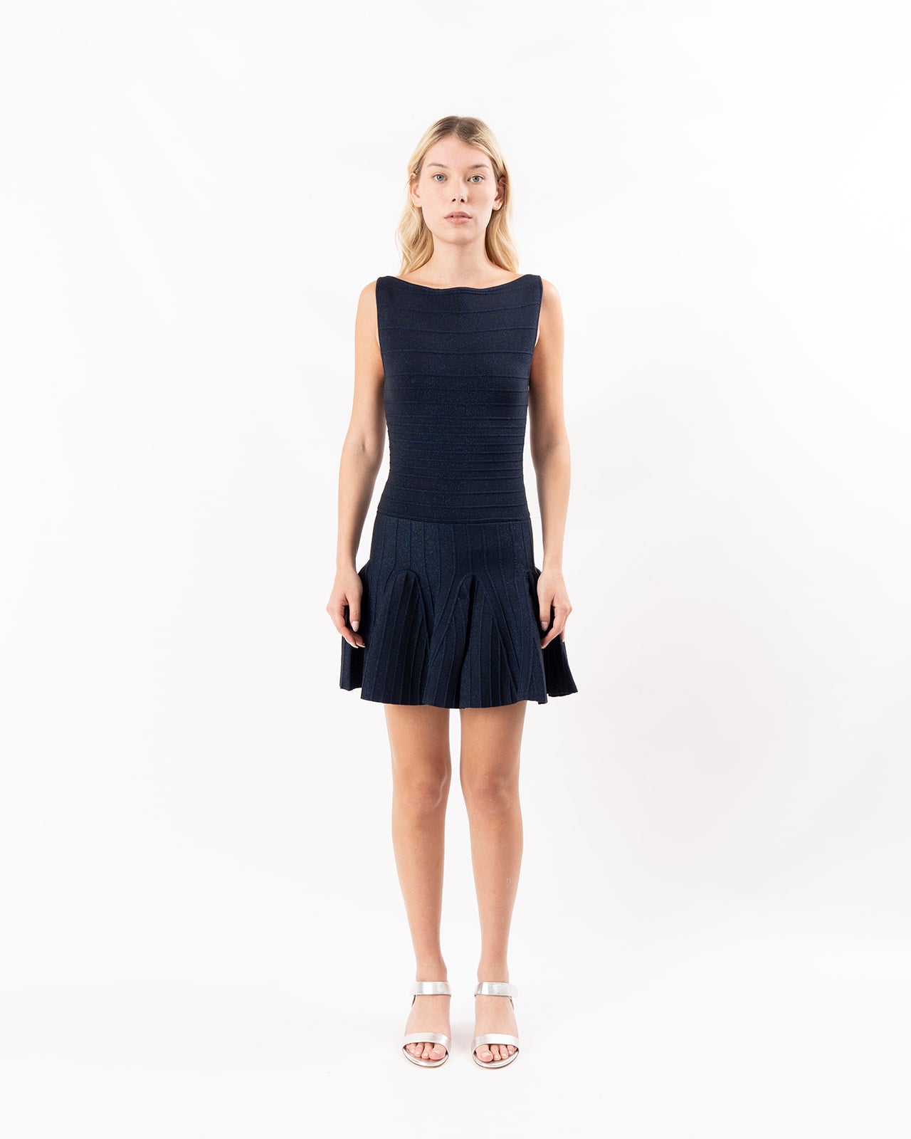 Retrofete Women's Audrina Metallic Knit Dress - Blue - Size L - Navy Retrofete Women's Audrina Metallic Knit Dress - Blue - Size L - Navy