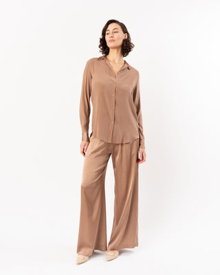 SHINY STRETCH SILK SATIN LOOSE PANTS