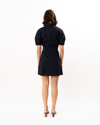 ROUND SLEEVE BELTED DRESS