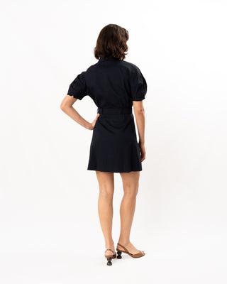 ROUND SLEEVE BELTED DRESS