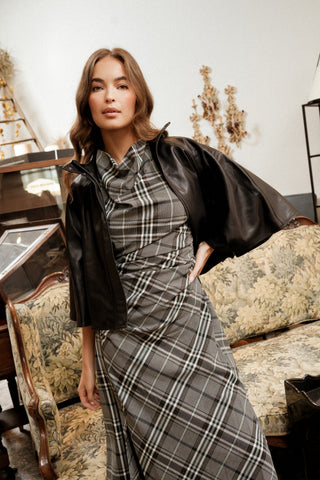 BURKE S/L DRAPED MIDI DRESS