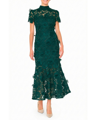 SYLVIE POPPY LACE MOCK NECK DRESS
