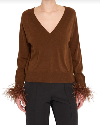 FEATHER CUFF V-NECK SWEATER
