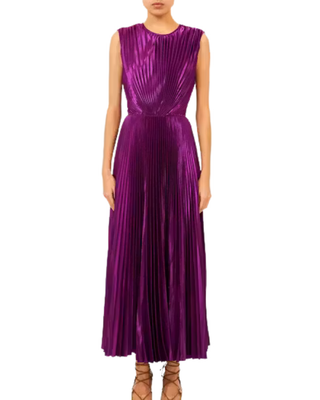 Purple pleated dress on a white background
