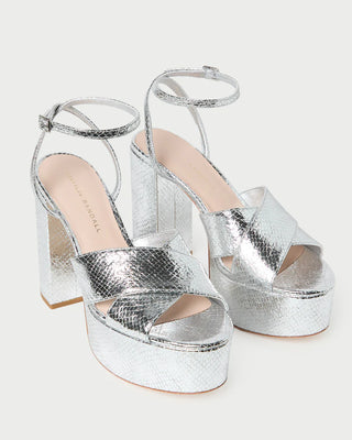 LORETTA SILVER SNAKE PLATFORM SANDAL