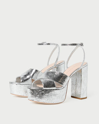 LORETTA SILVER SNAKE PLATFORM SANDAL