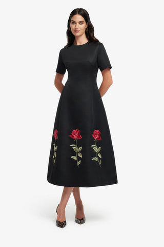 CAROLINE EMBELLISHED ROSE MIDI DRESS