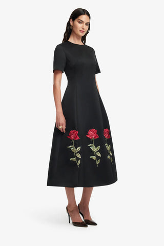 CAROLINE EMBELLISHED ROSE MIDI DRESS