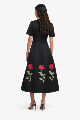 CAROLINE EMBELLISHED ROSE MIDI DRESS