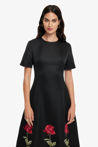 CAROLINE EMBELLISHED ROSE MIDI DRESS