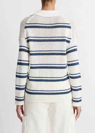 RACKED RIBBED STRIPE PULLOVER